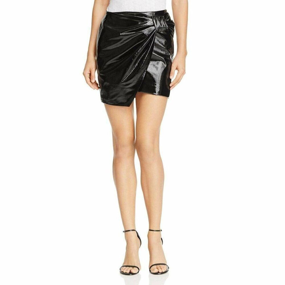 BAGATELLE Faux Leather  Patent Bow Mini‎ Skirt Small Black NWT
